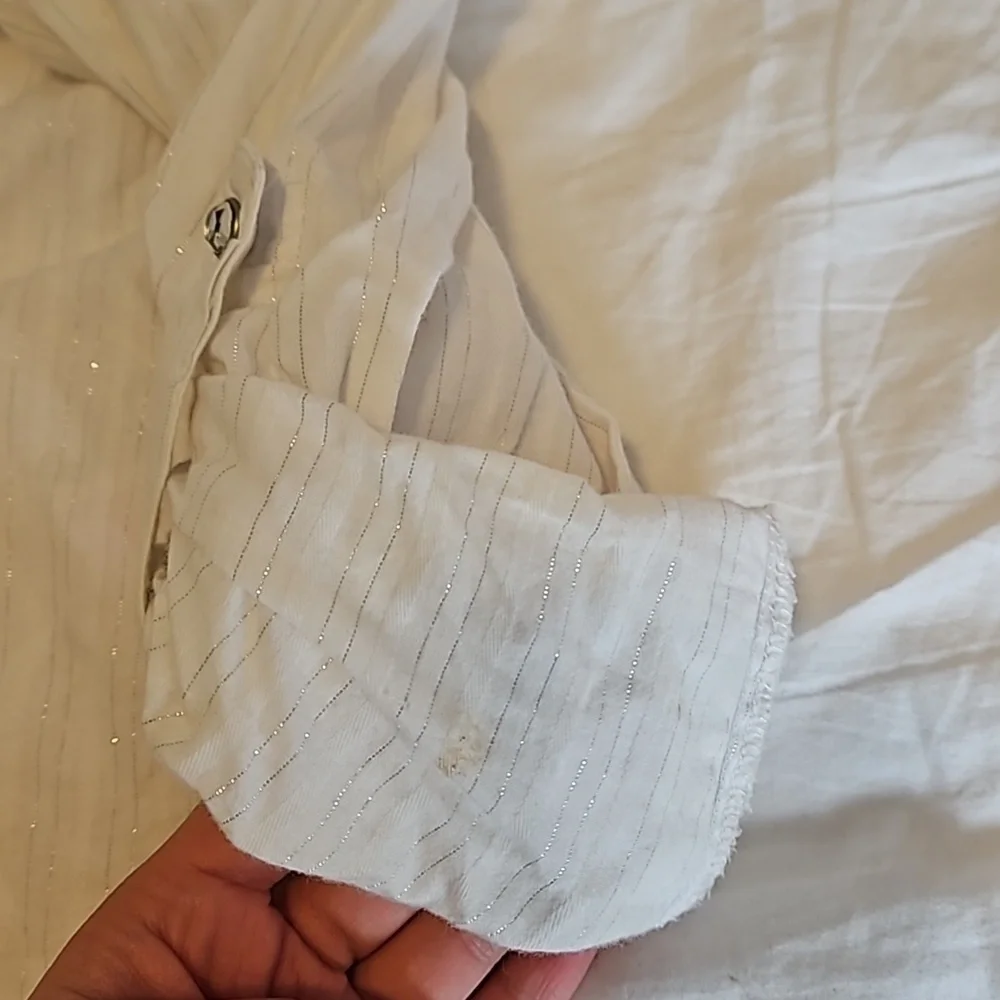 White Justice Button Down With Silver Stripes  Girls Size 16